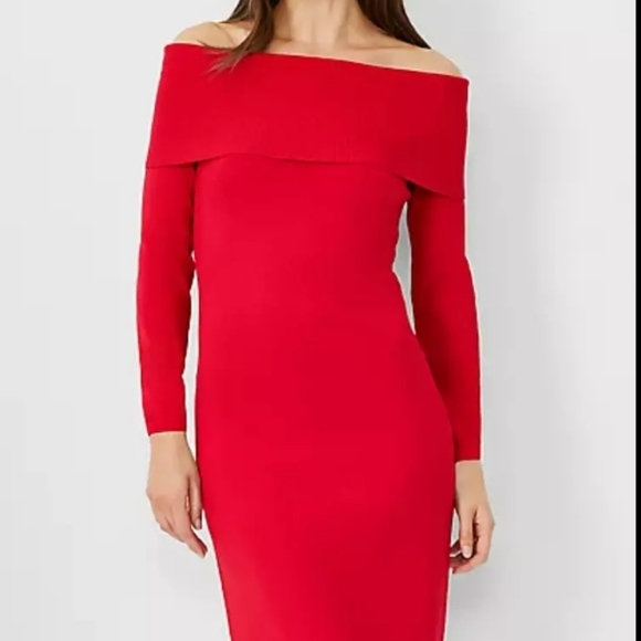 Ann Taylor Dresses & Skirts - NWT ANN TAYLOR RED MIDI OFF THE  Shoulder Women's Sweater